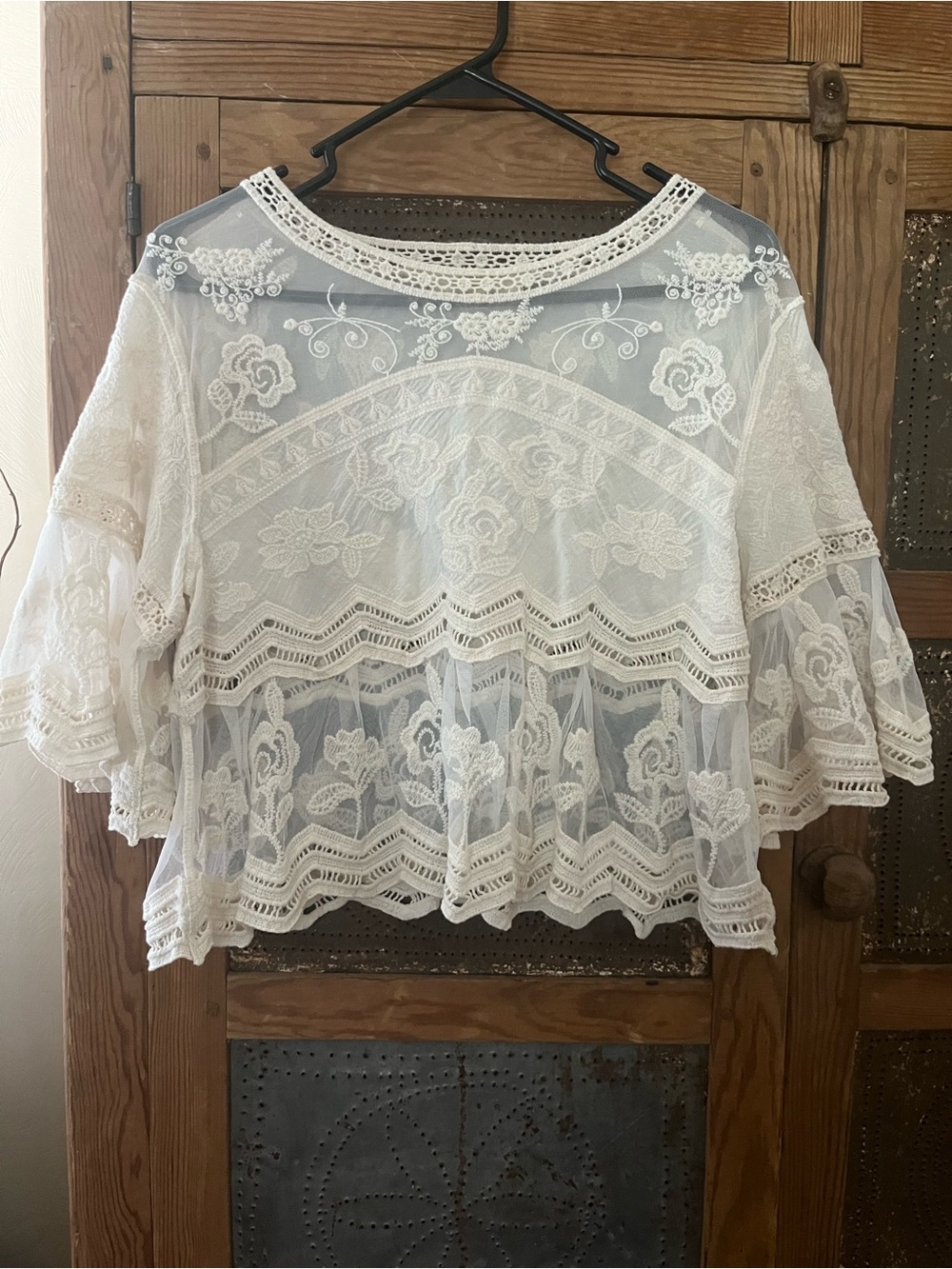 Rebellion White Lace Crochet Peasant Blouse